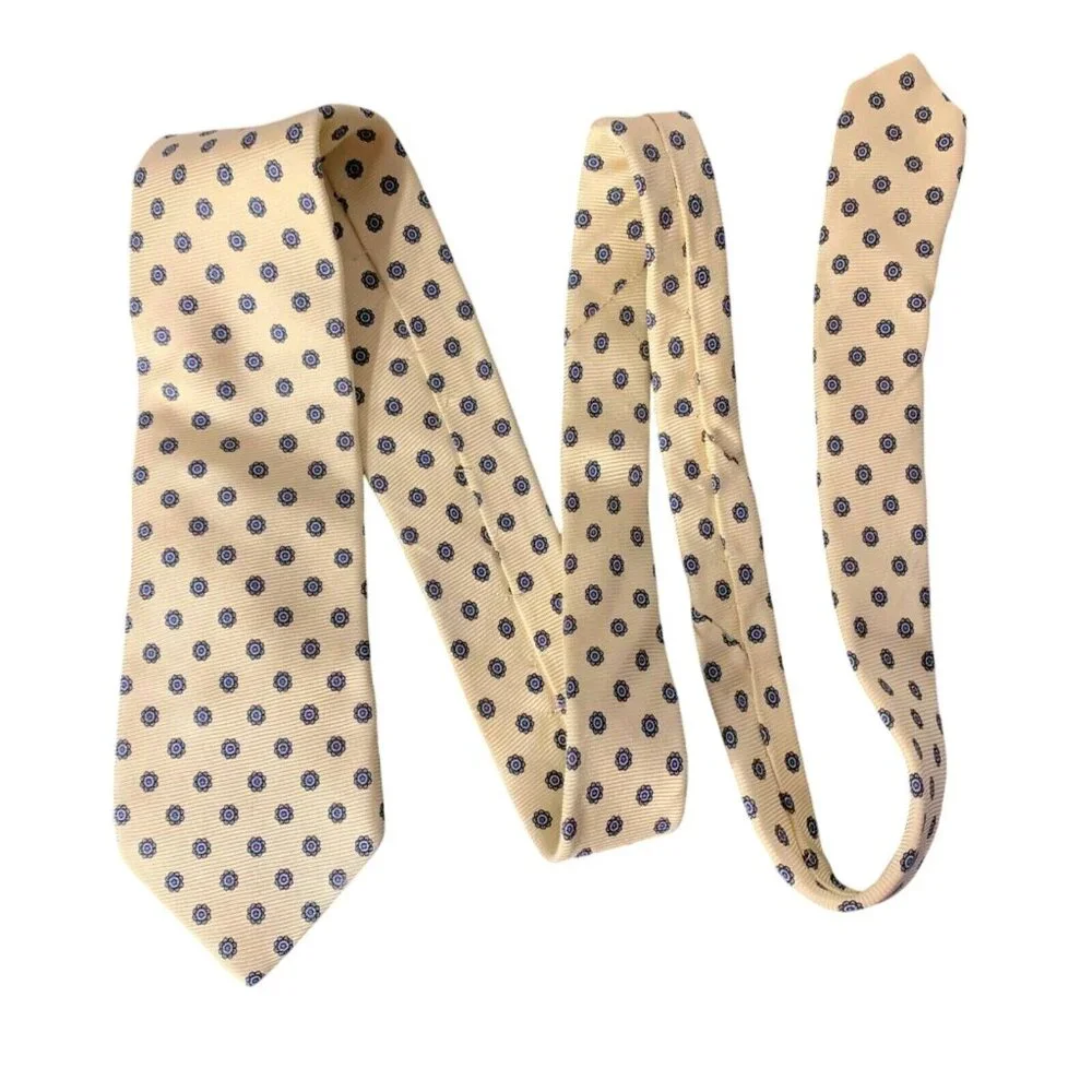 Vintage Norm Thompson Neck Tie Pale Yellow Floral Italian Foulard Portland OR
